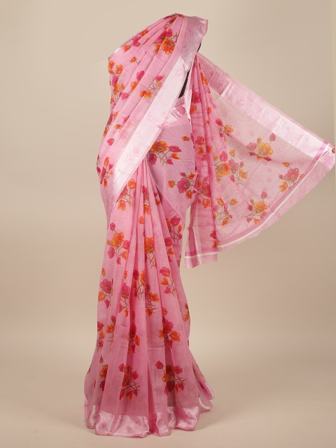 

Pothys Pink & Pink Floral Printed Zari Jute Silk Saree