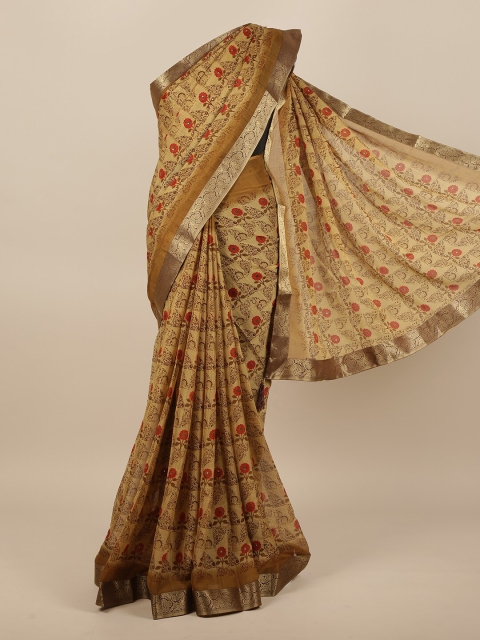 

Pothys Gold-Toned & Orange Floral Printed Saree