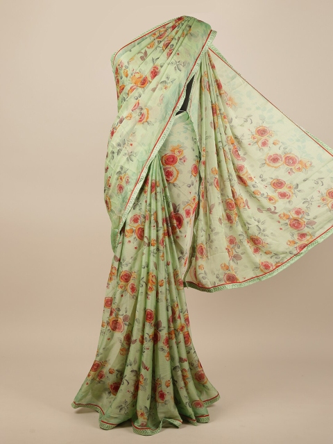 

Pothys Green & Orange Floral Printed Saree