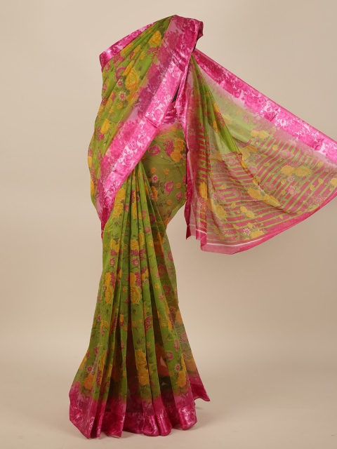

Pothys Green & Pink Floral Printed Jute Silk Saree
