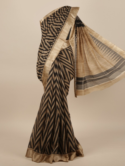 

Pothys Black & Tan Brown Printed Jute Silk Saree