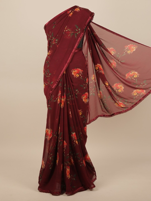 

Pothys Maroon & Orange Floral Printed Saree