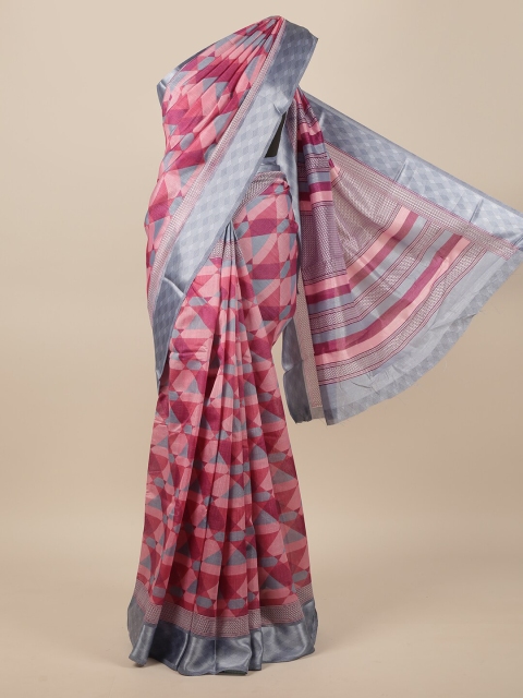 

Pothys Pink & Grey Printed Jute Silk Saree