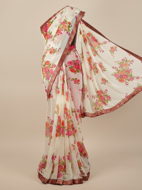 

Pothys Cream-Coloured & Red Floral Printed Saree
