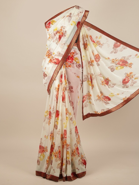 

Pothys Cream-Coloured & Red Floral Printed Saree