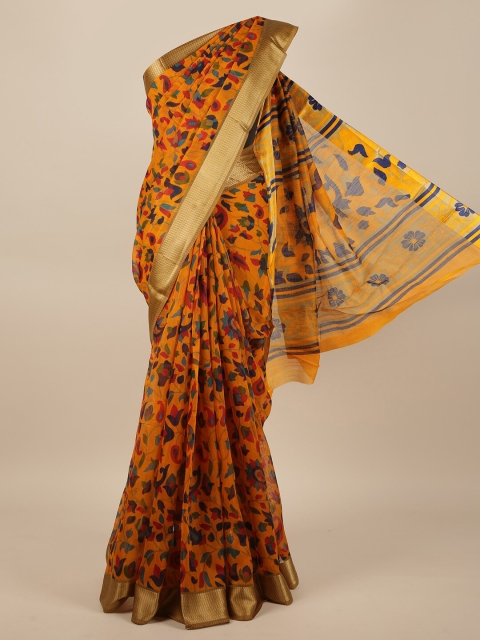 

Pothys Yellow & Red Floral Printed Zari Jute Silk Saree