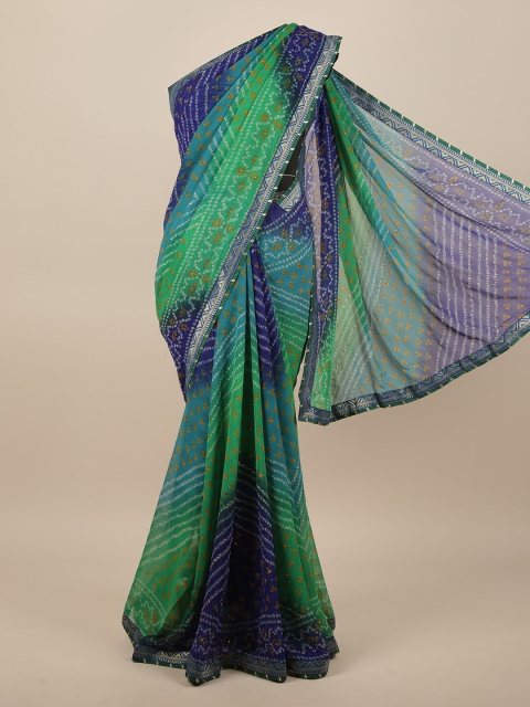 

Pothys Green & Navy Blue Bandhani Printed Saree