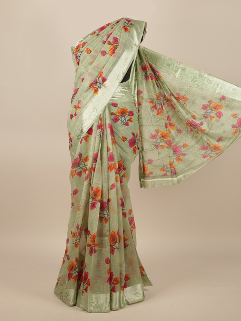 

Pothys Green & Red Floral Printed Jute Silk Saree