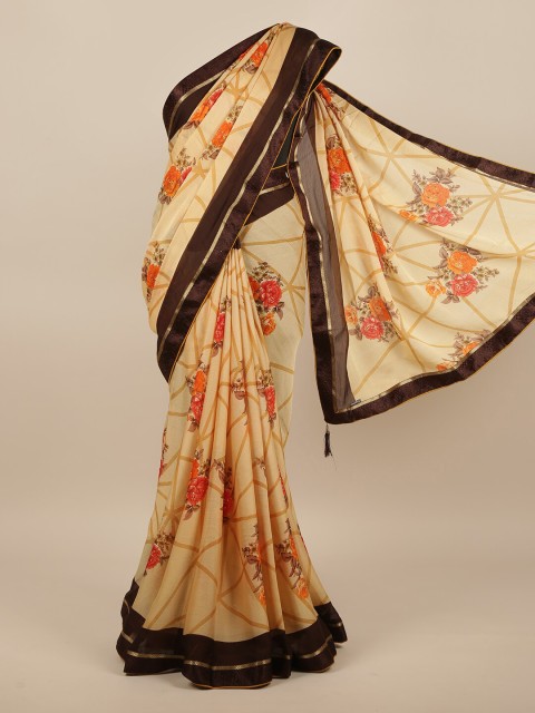 

Pothys Cream-Coloured & Red Floral Printed Saree