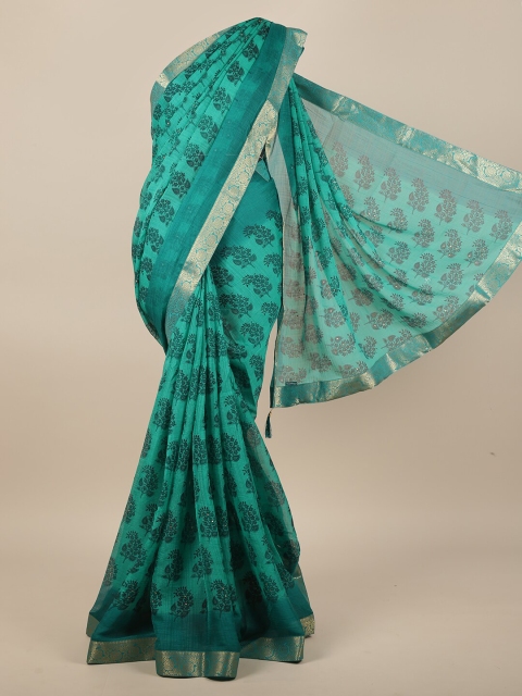 

Pothys Green & Gold-Toned Floral Printed Saree