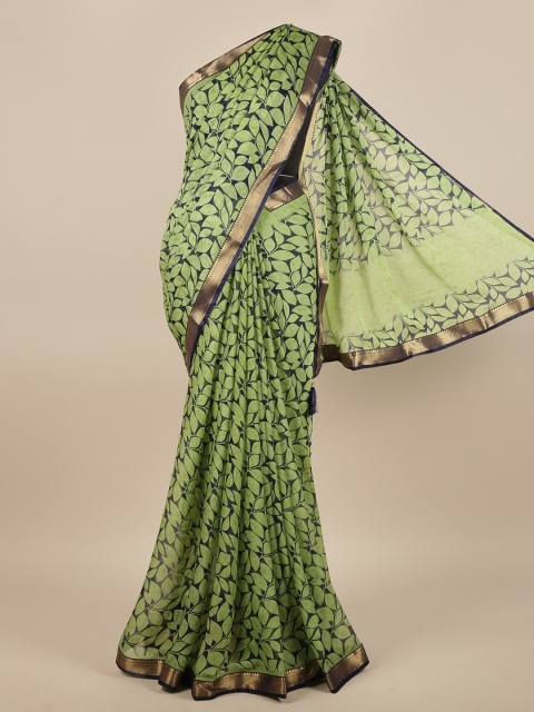 

Pothys Green & Gold-Toned Floral Printed Zari Saree