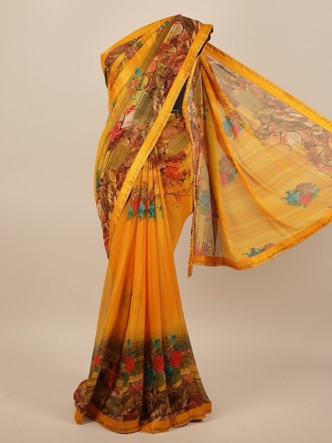 

Pothys Yellow & Green Floral Printed Saree