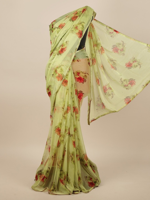 

Pothys Green & Red Floral Printed Saree