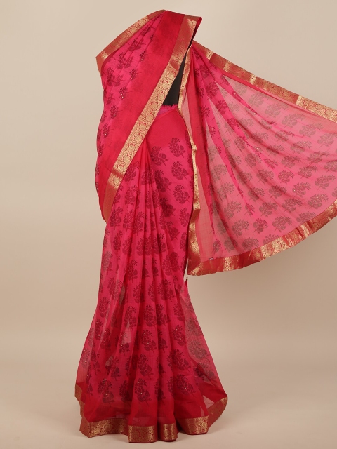 

Pothys Pink & Gold-Toned Floral Printed Saree