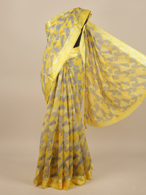

Pothys Yellow & Grey Jute Silk Saree