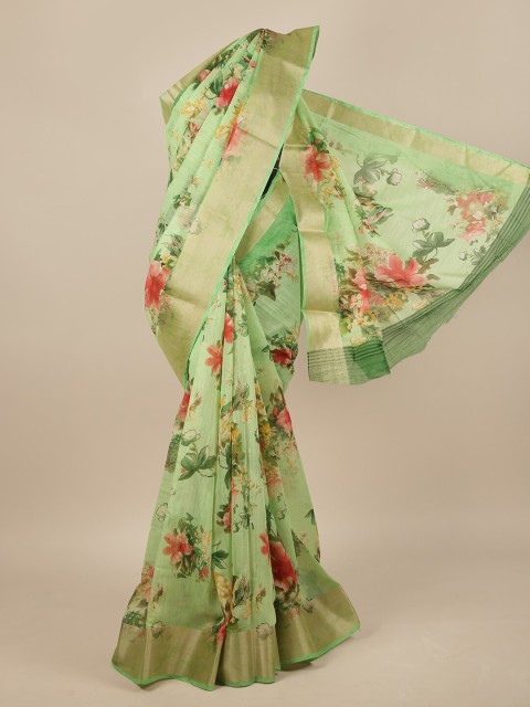 

Pothys Green & Red Floral Jute Silk Saree