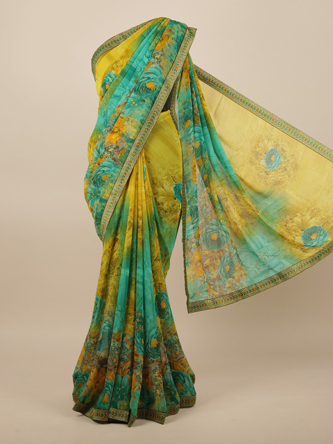 

Pothys Green & Yellow Floral Saree