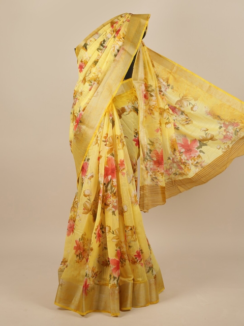 

Pothys Yellow & Red Floral Jute Silk Saree
