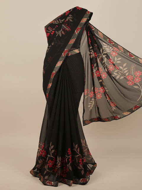 

Pothys Black & Red Floral Saree