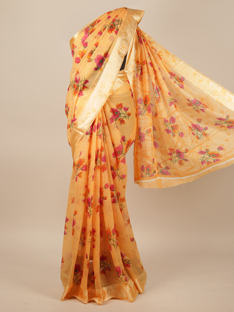 

Pothys Orange & Red Floral Jute Silk Saree
