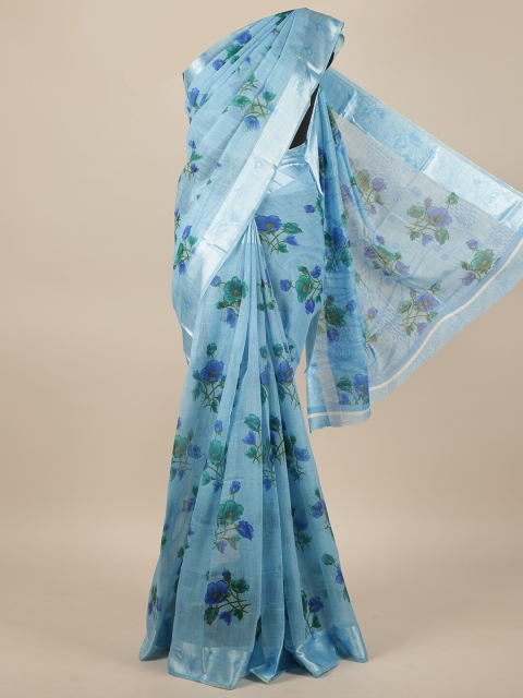 

Pothys Blue & Green Floral Jute Silk Saree