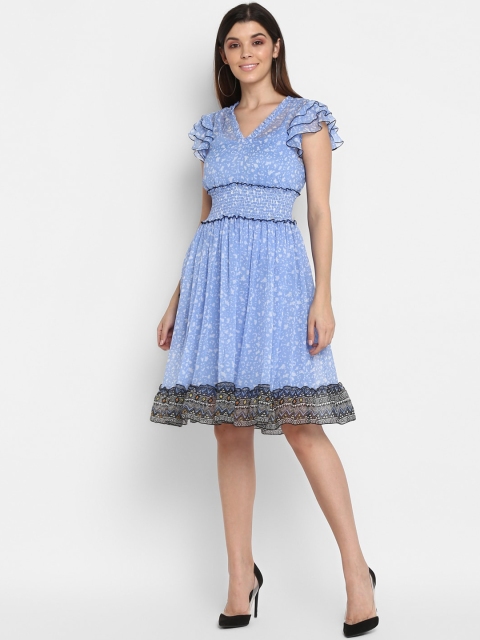 

NIZA Women Blue Printed Chiffon Dress