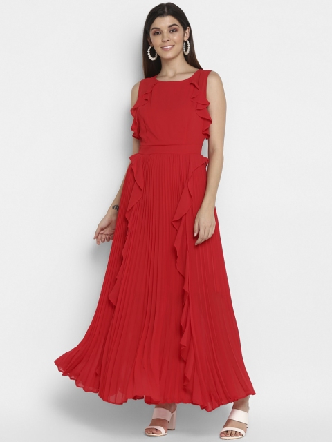 

NIZA Red Maxi Ruffle Detailed Accordian Pleated Dress