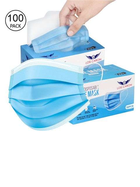 

LOIS CARON Pack Of 100 Blue Solid 3-Ply Disposable Surgical Masks