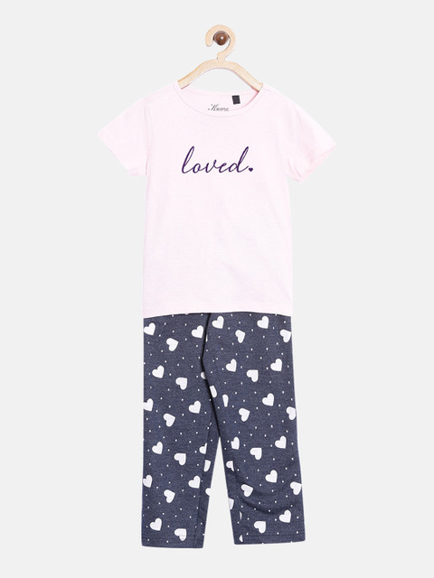 

Kryptic Girls Pink & Navy Blue Cotton Printed Night suit