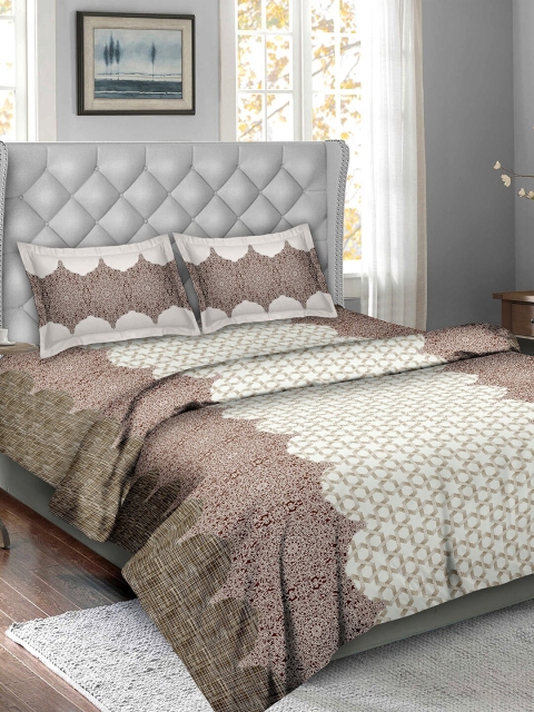 

BELLA CASA White & Maroon Ethnic Motifs Pure Cotton Double King Bedding Set