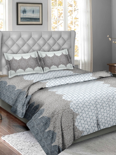 

BELLA CASA Grey & White Printed Pure Cotton Double King Bedding Set