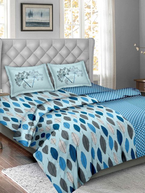 

BELLA CASA Blue& White Geometric Pure Cotton Double King Bedding Set