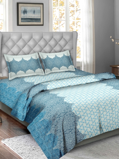 

BELLA CASA Blue & White Printed Superfine Pure Cotton Bedding Set