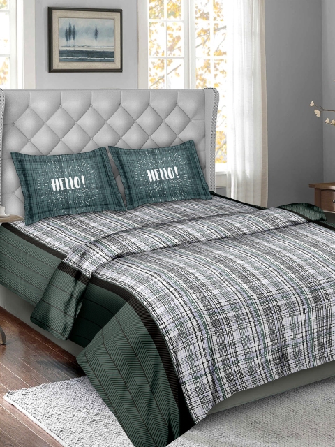 

BELLA CASA Green & Black Checked Pure Cotton Double King Bedding Set