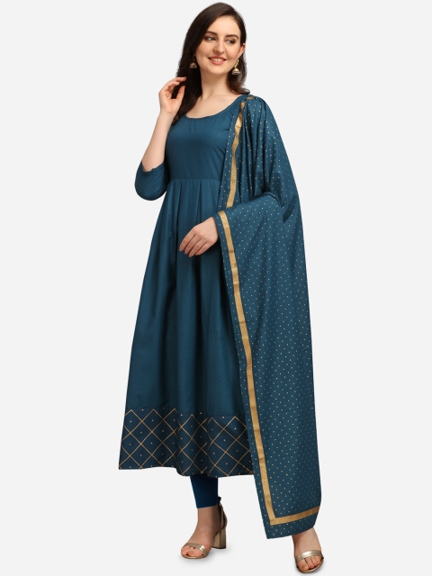 

Youthnic Women Teal Foil Print Anarkali Kurta With Dupatta