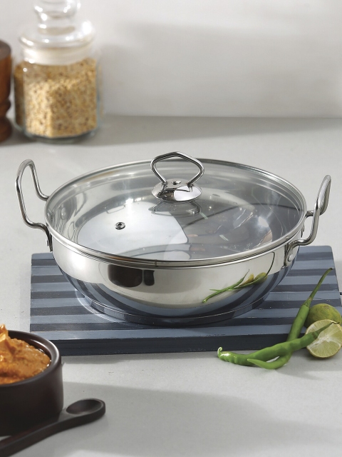 

Vinod Silver Toned Stainless Steel Kadhai With Glass Lid