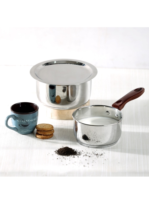 

Vinod Set Of 2 Silver Toned Stainless Steel Induction Capsule Bottom Tope & Regular Milk Pan