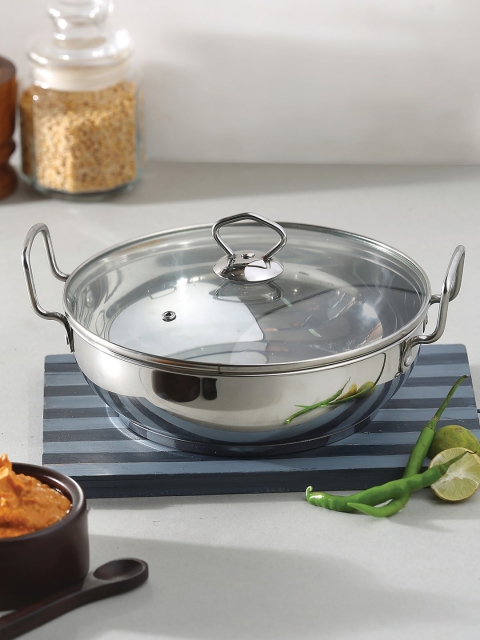 

Vinod Silver-Toned Stainless Steel Kadhai With Lid