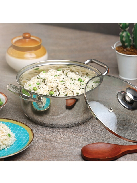 

Vinod Silver Solid Stainless Steel Induction Base Sauce Pot With Lid 3 L