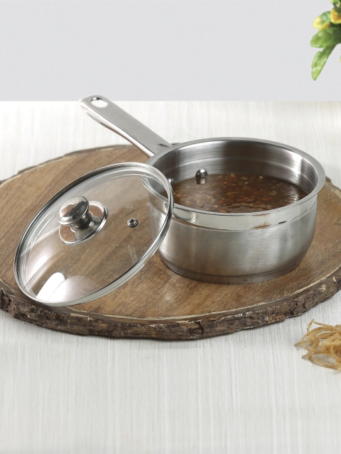 

Vinod Silver Solid Stainless Steel Induction Base Sauce Pan With Lid & Handle 1.1 L