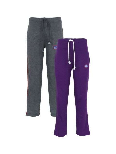 

VIMAL JONNEY Kids Pack Of 2 Grey & Purple Solid Track Pants