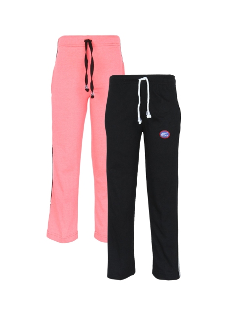 

VIMAL JONNEY Kids Peach & Black Pack of 2 Solid Cotton Track Pants