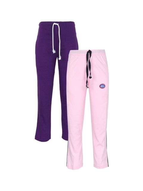 

VIMAL JONNEY Unisex Kids Pack Of 2 Purple & Pink Solid Track Pants
