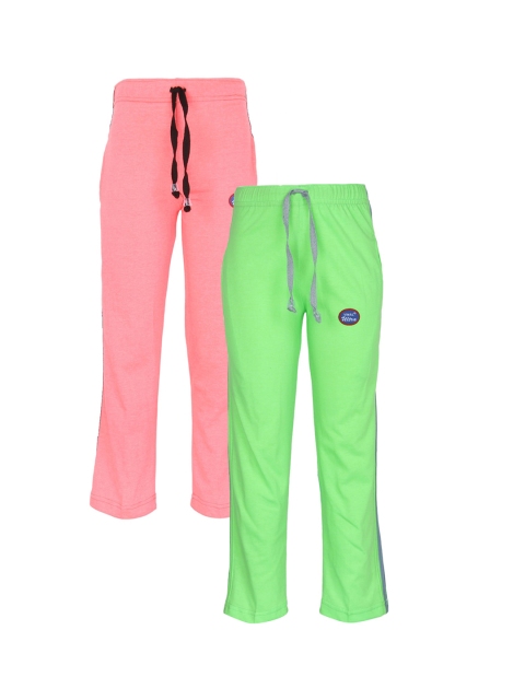 

VIMAL JONNEY Kids Pack of 2 Peach-Coloured & Green Cotton Track Pants