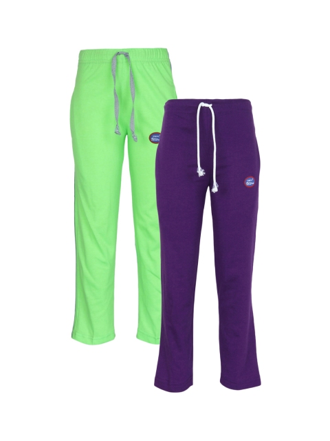 

VIMAL JONNEY Kids Purple & Green Pack of 2 Solid Cotton Track Pants