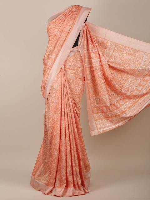 

Pothys Peach-Coloured & White Floral Printed Saree