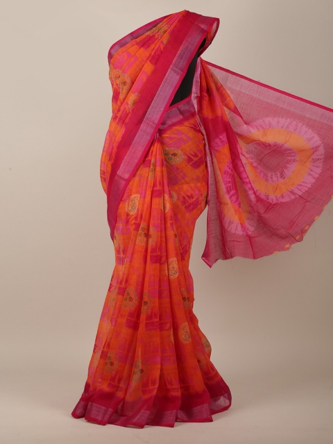 

Pothys Orange & Magenta Ethnic Motifs Printed Saree