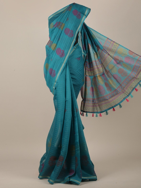 

Pothys Blue & Pink Ethnic Motifs Printed Zari Saree