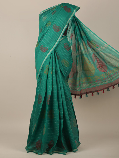 

Pothys Green & Maroon Paisley Printed Saree