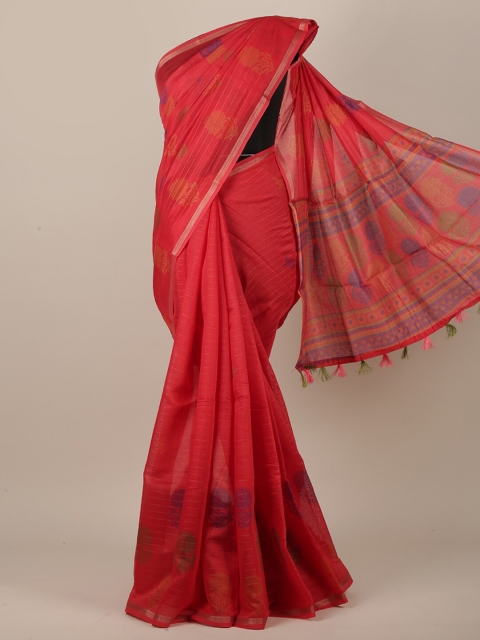 

Pothys Red & Blue Ethnic Motifs Printed Zari Saree